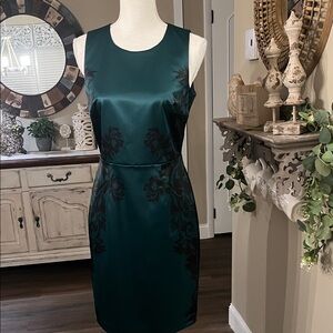 The Limited Emerald Green and Black Floral Mini Dress